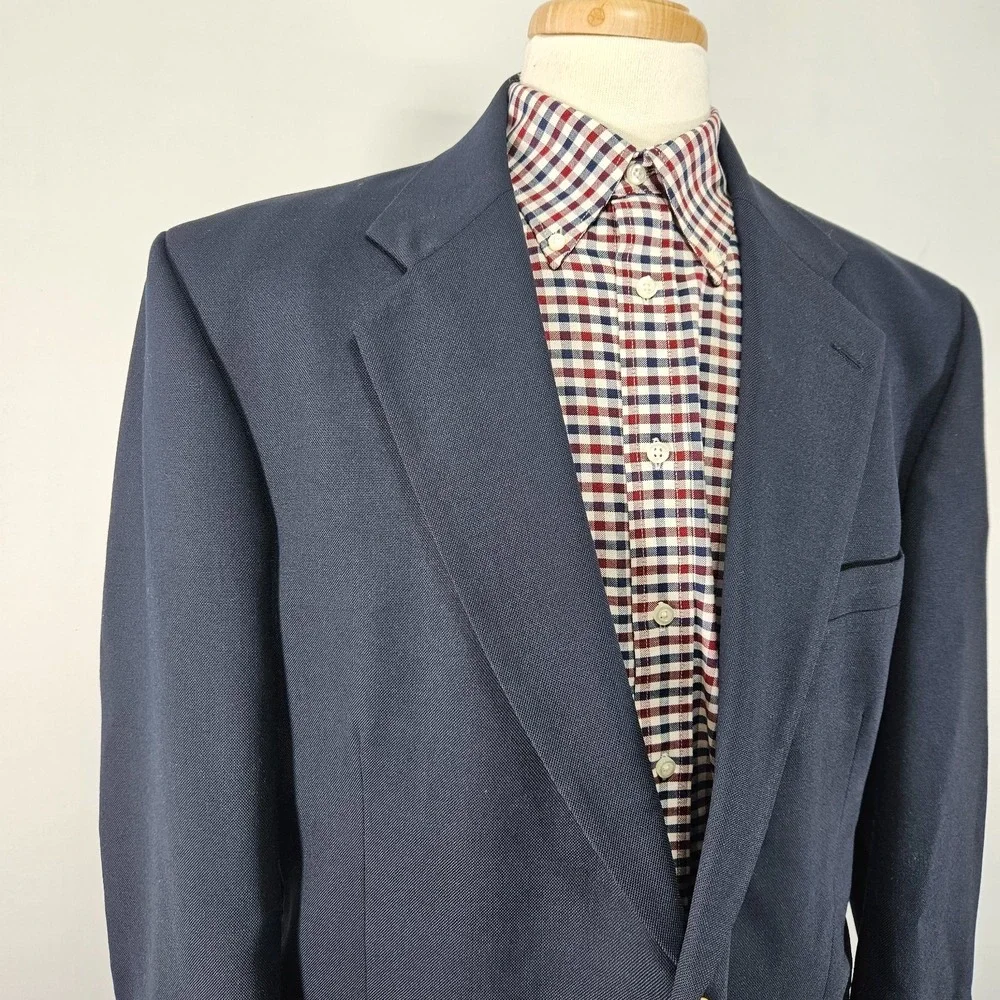 VTG Stafford Men's Sport Coat Blazer Two Button Navy Polyester Wool‎ 46L